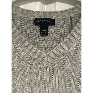 Lands End Mens Gray Rib Knit V-Neck Sweater 100% Cotton XL 321197